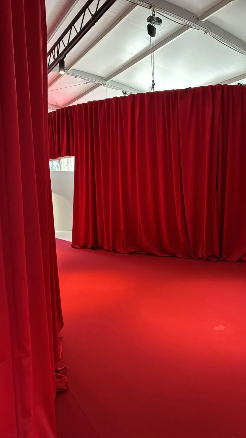 Curtains dividing the exhibition space